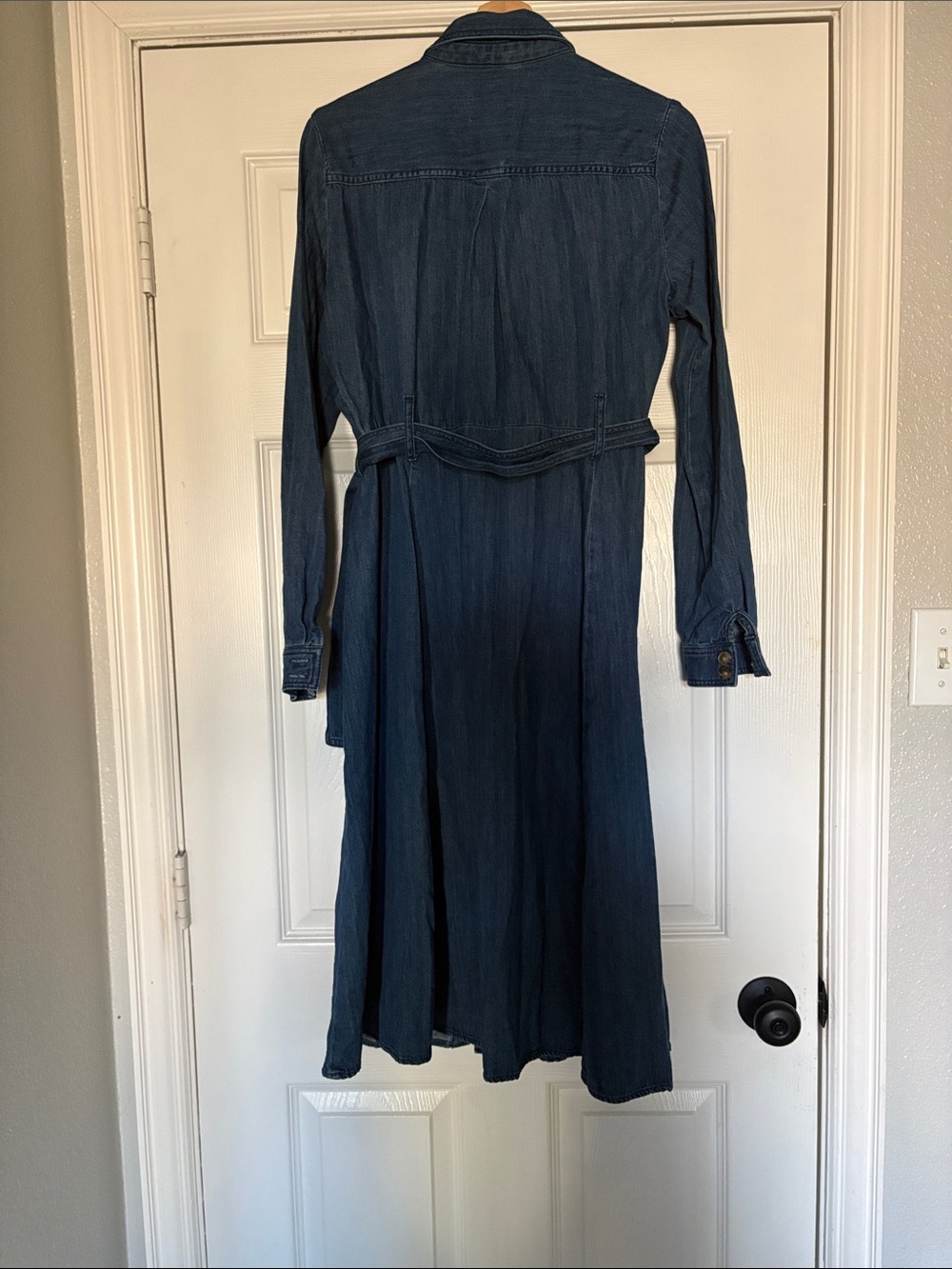 Sezane Dark Blue Denim Button-Front Long Sleeve Dress - Picture 5 of 8